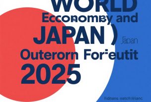 2025年の世界経済と日本を象徴する地球と日の丸、成長グラフのコラージュ