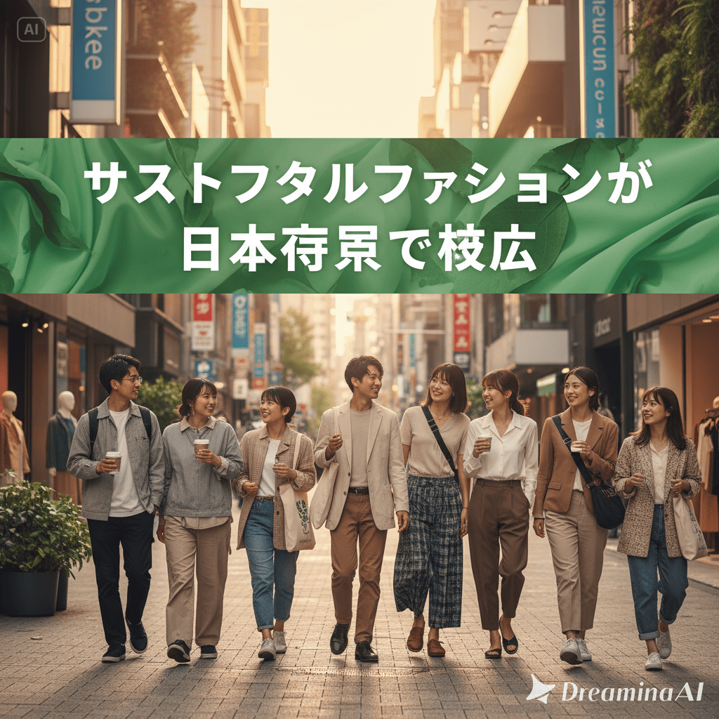 サステナブルファッションを象徴する日本のエコ素材とリサイクル衣料のコラージュ