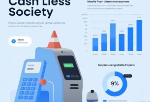 キャッシュレス社会を象徴するスマホ決済とデジタル取引のイラスト