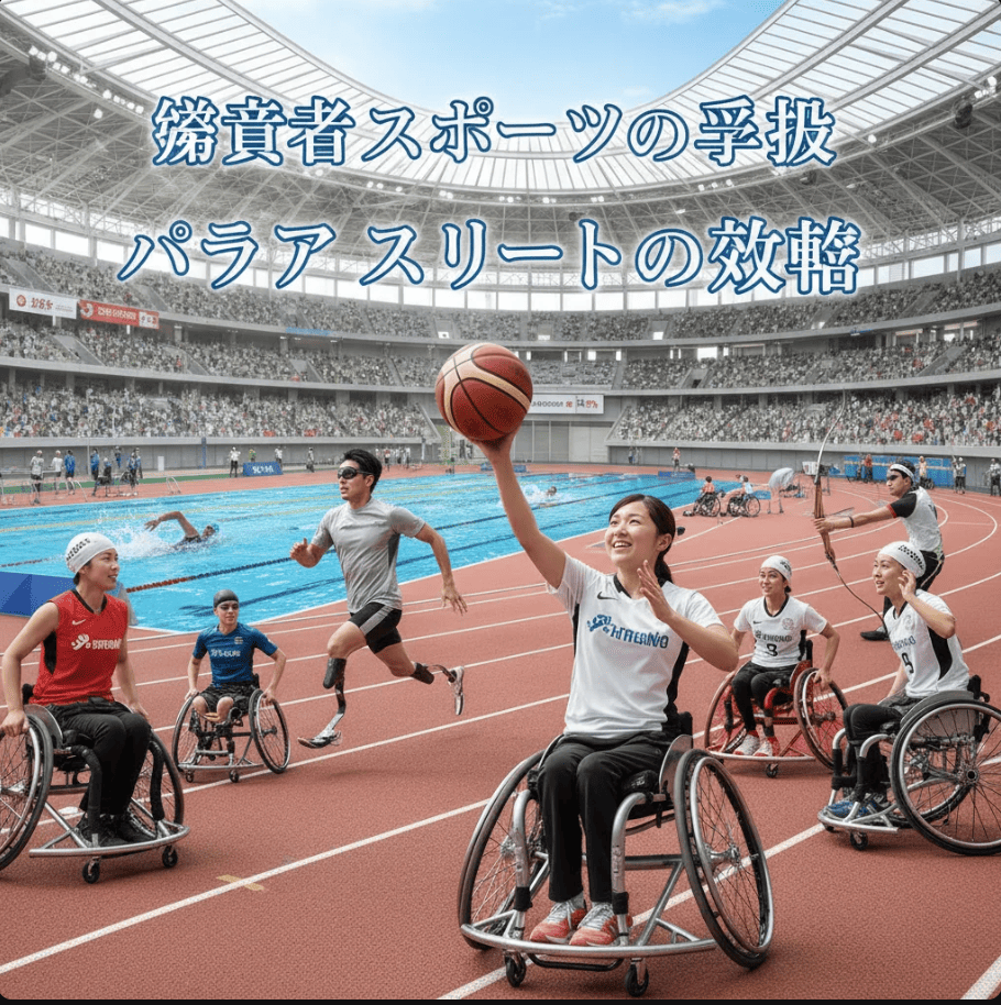 パラアスリートがスタジアムで競技する姿と観客の応援シーン