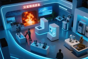 防災のための最新技術、AIやIoTセンサーを使ったリアルタイム監視のイラスト