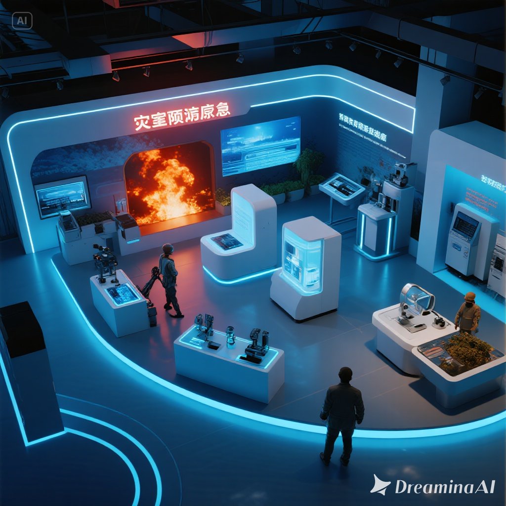 防災のための最新技術、AIやIoTセンサーを使ったリアルタイム監視のイラスト