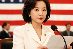 議会で発言する女性議員のイラスト