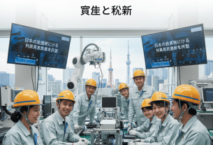 日本で働く外国人労働者が工場や介護現場で活躍するイラスト