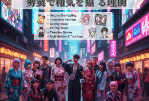 世界中で人気を集める日本のポップカルチャーを象徴するアニメや音楽のイラスト