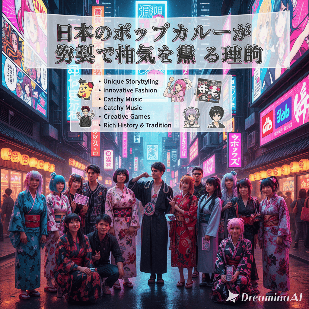 世界中で人気を集める日本のポップカルチャーを象徴するアニメや音楽のイラスト