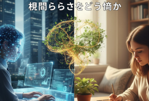 AI時代の働き方を象徴する人とデジタル技術のシルエットのイラスト