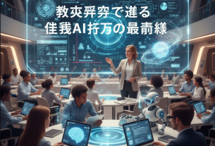 教育現場で生成AIを活用する様子を示すデジタルイラスト。