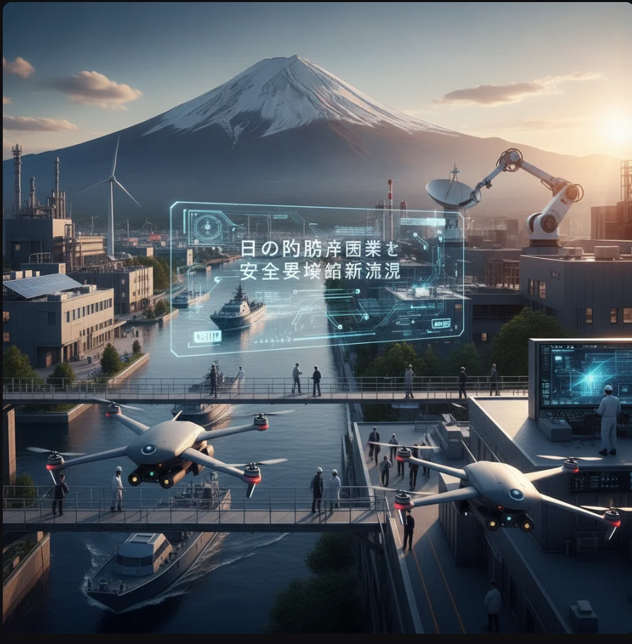 防衛技術の未来を象徴する日本の護衛艦と衛星通信ネットワークのビジュアル