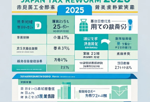 家計簿と電卓、ノートPCの画面に税制改正の要点が表示されている落ち着いたデスク風景。