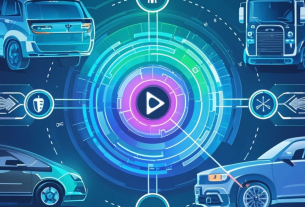 自動運転車とスマートシティ、法規制を示すアイコンのイラスト。